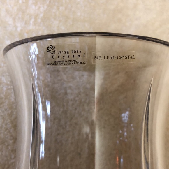 Irish Rose Cut Crystal Vase Czech 24% Lead Leaf Design Original Sticker 8” - Picture 2 of 6